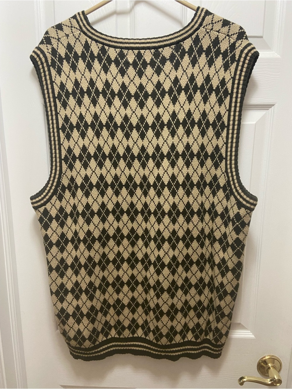 Vintage J Riggings Argyle V-Neck Knit Sweater Vest - Dark Green/Cream 2XL - Picture 4 of 4